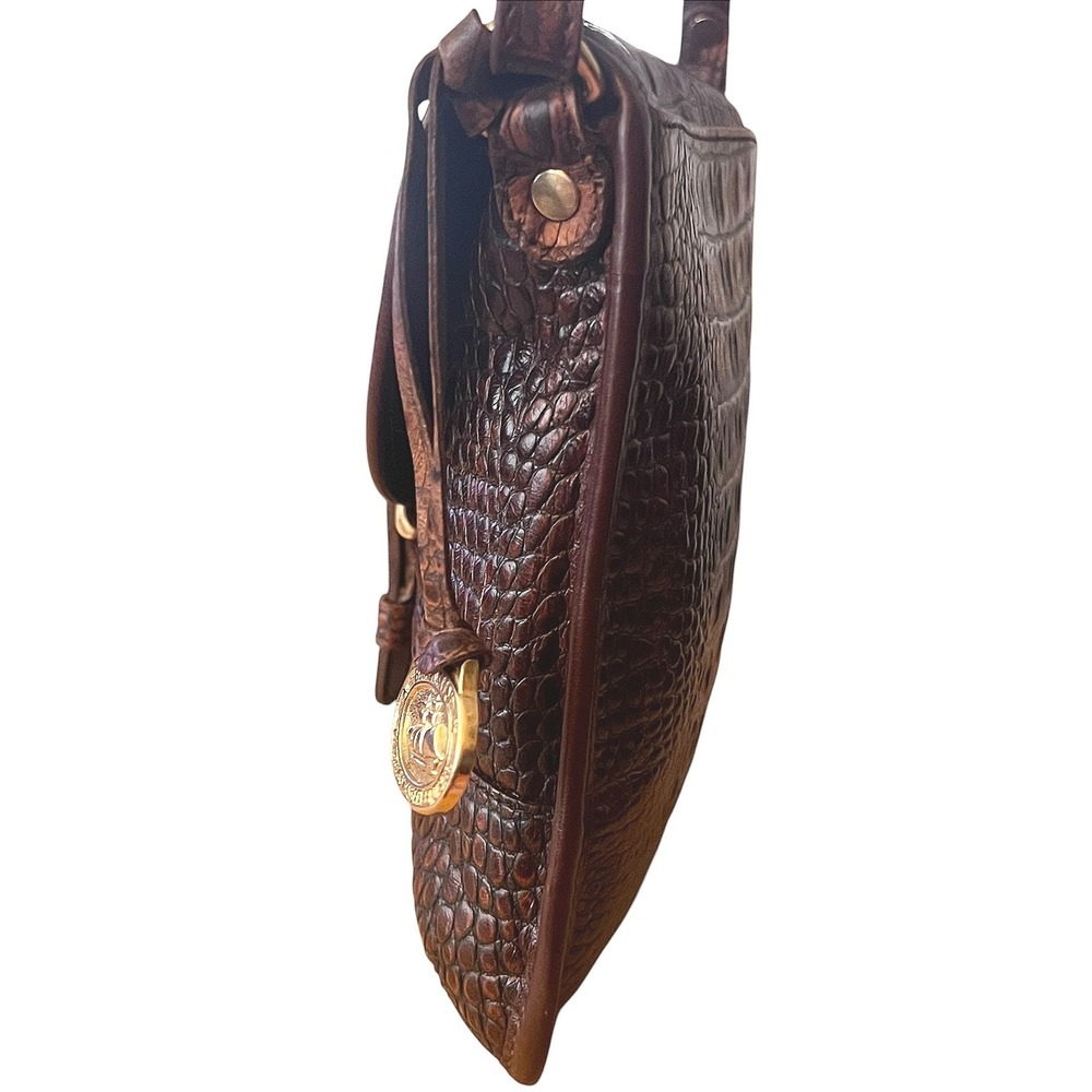 VTG Brahmin Dark Brown Croc Embossed Leather Crossbody Bag Made in USA *FLAWED* - Picture 3 of 16